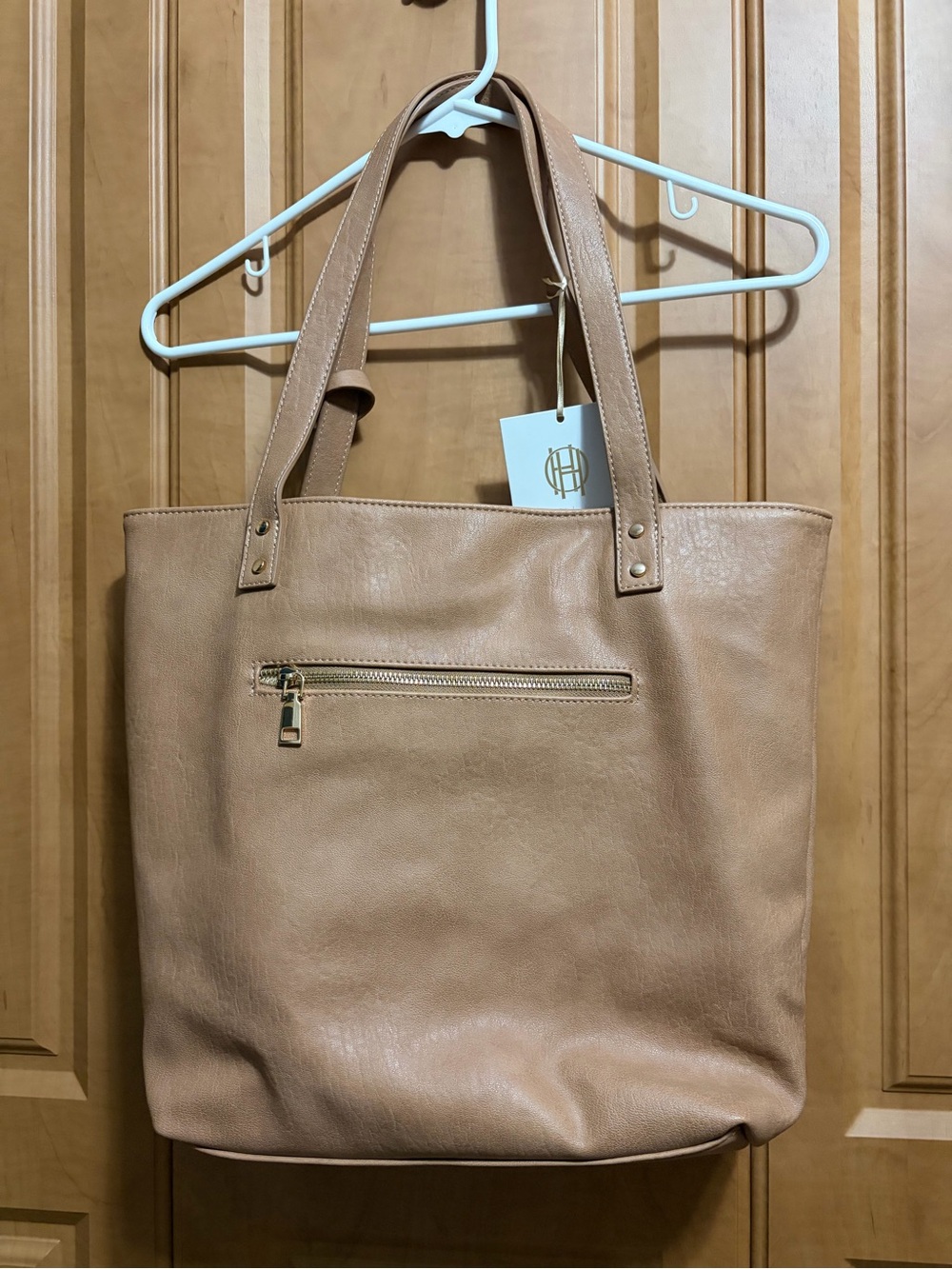 House of Harlow 1960 Tan Leather Tote with Front Zip